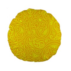 Bright Yellow Gold Paisley Pattern Standard 15  Premium Round Cushions by SpinnyChairDesigns