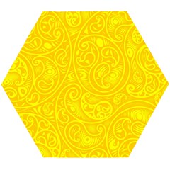 Bright Yellow Gold Paisley Pattern Wooden Puzzle Hexagon by SpinnyChairDesigns