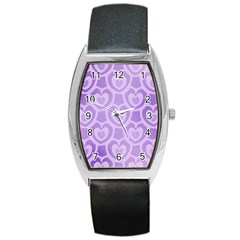 Purple Hearts Pattern Barrel Style Metal Watch by SpinnyChairDesigns