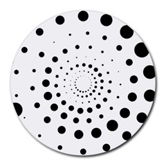 Abstract Black And White Polka Dots Round Mousepads by SpinnyChairDesigns