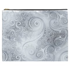 White Silver Swirls Pattern Cosmetic Bag (xxxl) by SpinnyChairDesigns