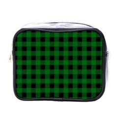 Black Dark Green Buffalo Plaid Mini Toiletries Bag (one Side) by SpinnyChairDesigns