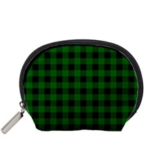 Black Dark Green Buffalo Plaid Accessory Pouch (small) by SpinnyChairDesigns