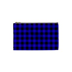 Dark Blue Black Buffalo Plaid Cosmetic Bag (small) by SpinnyChairDesigns