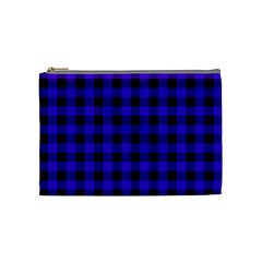 Dark Blue Black Buffalo Plaid Cosmetic Bag (medium) by SpinnyChairDesigns