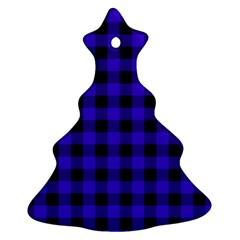 Dark Blue Black Buffalo Plaid Christmas Tree Ornament (two Sides) by SpinnyChairDesigns