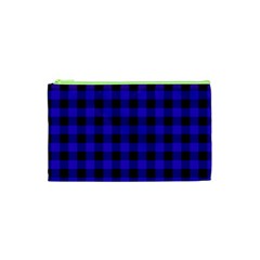 Dark Blue Black Buffalo Plaid Cosmetic Bag (xs) by SpinnyChairDesigns