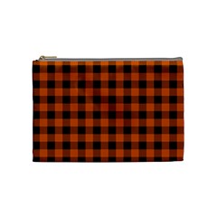 Orange Black Buffalo Plaid Cosmetic Bag (medium) by SpinnyChairDesigns