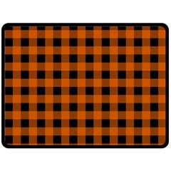Orange Black Buffalo Plaid Double Sided Fleece Blanket (large)  by SpinnyChairDesigns