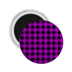 Purple Black Buffalo Plaid 2 25  Magnets by SpinnyChairDesigns