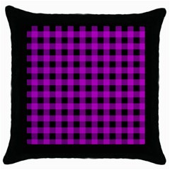 Purple Black Buffalo Plaid Throw Pillow Case (black) by SpinnyChairDesigns