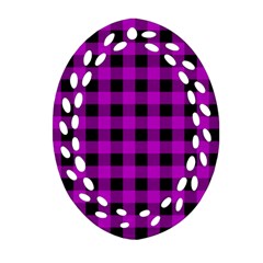 Purple Black Buffalo Plaid Oval Filigree Ornament (two Sides) by SpinnyChairDesigns