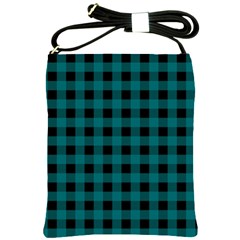 Teal Black Buffalo Plaid Shoulder Sling Bag by SpinnyChairDesigns