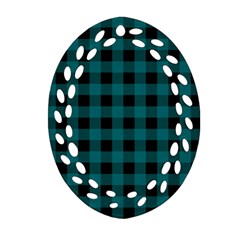 Teal Black Buffalo Plaid Oval Filigree Ornament (two Sides) by SpinnyChairDesigns