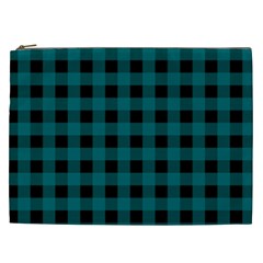 Teal Black Buffalo Plaid Cosmetic Bag (xxl) by SpinnyChairDesigns