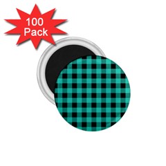 Turquoise Black Buffalo Plaid 1 75  Magnets (100 Pack)  by SpinnyChairDesigns
