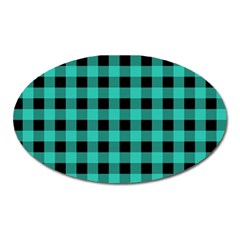 Turquoise Black Buffalo Plaid Oval Magnet by SpinnyChairDesigns
