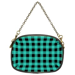 Turquoise Black Buffalo Plaid Chain Purse (two Sides) by SpinnyChairDesigns