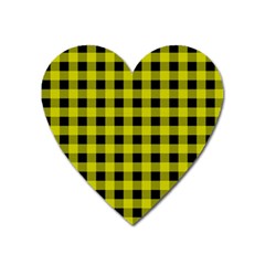 Yellow Black Buffalo Plaid Heart Magnet by SpinnyChairDesigns