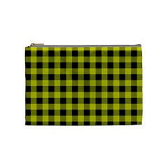 Yellow Black Buffalo Plaid Cosmetic Bag (medium) by SpinnyChairDesigns