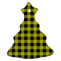 Yellow Black Buffalo Plaid Christmas Tree Ornament (two Sides) by SpinnyChairDesigns