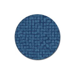 Blue Abstract Checks Pattern Magnet 3  (round) by SpinnyChairDesigns