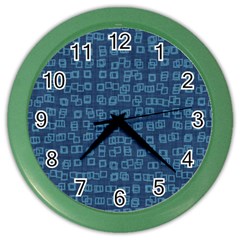 Blue Abstract Checks Pattern Color Wall Clock by SpinnyChairDesigns