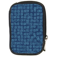 Blue Abstract Checks Pattern Compact Camera Leather Case by SpinnyChairDesigns