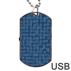 Blue Abstract Checks Pattern Dog Tag Usb Flash (two Sides) by SpinnyChairDesigns