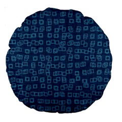 Blue Abstract Checks Pattern Large 18  Premium Round Cushions by SpinnyChairDesigns