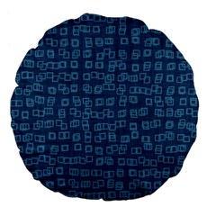 Blue Abstract Checks Pattern Large 18  Premium Flano Round Cushions by SpinnyChairDesigns