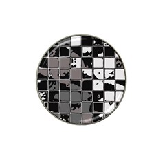 Black And White Checkered Grunge Pattern Hat Clip Ball Marker (4 Pack) by SpinnyChairDesigns