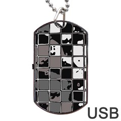 Black And White Checkered Grunge Pattern Dog Tag Usb Flash (one Side) by SpinnyChairDesigns