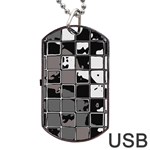 Black and White Checkered Grunge Pattern Dog Tag USB Flash (Two Sides) Front