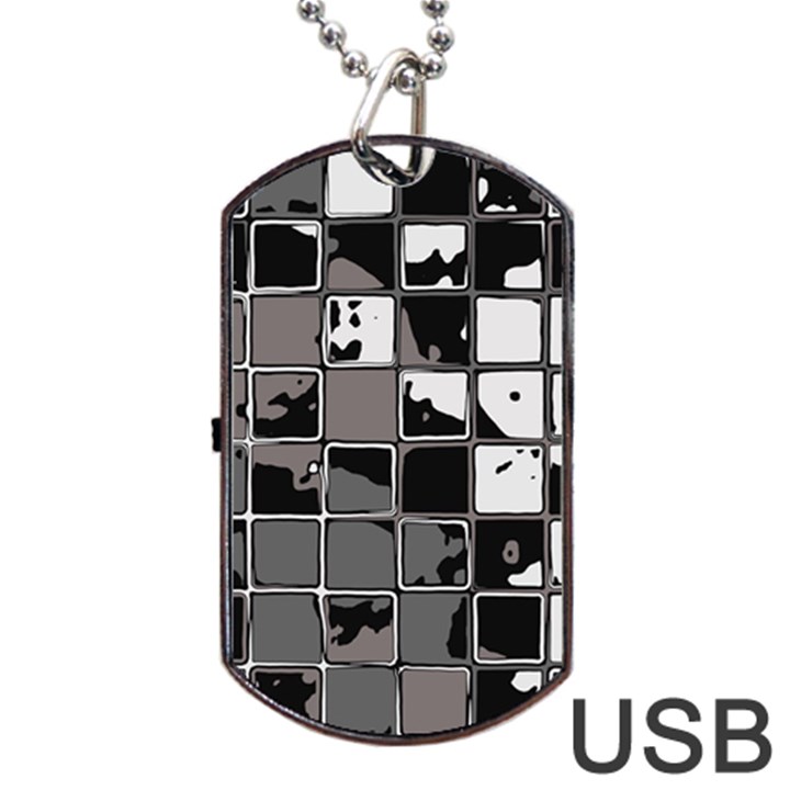 Black and White Checkered Grunge Pattern Dog Tag USB Flash (Two Sides)