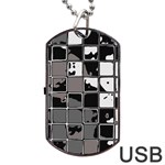 Black and White Checkered Grunge Pattern Dog Tag USB Flash (Two Sides) Back