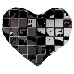 Black And White Checkered Grunge Pattern Large 19  Premium Heart Shape Cushions by SpinnyChairDesigns