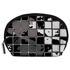 Black And White Checkered Grunge Pattern Accessory Pouch (large) by SpinnyChairDesigns