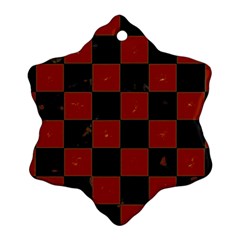 Red And Black Checkered Grunge  Snowflake Ornament (two Sides) by SpinnyChairDesigns