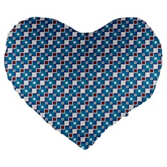 Country Blue Checks Pattern Large 19  Premium Heart Shape Cushions by SpinnyChairDesigns