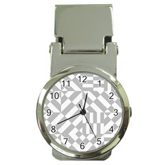 Truchet Tiles Grey White Pattern Money Clip Watches by SpinnyChairDesigns