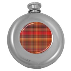 Madras Plaid Fall Colors Round Hip Flask (5 Oz) by SpinnyChairDesigns