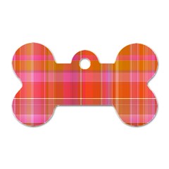 Pink Orange Madras Plaid Dog Tag Bone (two Sides) by SpinnyChairDesigns