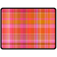 Pink Orange Madras Plaid Fleece Blanket (large)  by SpinnyChairDesigns