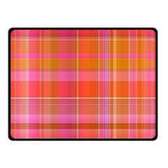 Pink Orange Madras Plaid Double Sided Fleece Blanket (small)  by SpinnyChairDesigns