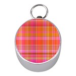 Pink Orange Madras Plaid Mini Silver Compasses Front