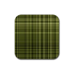 Green Madras Plaid Rubber Coaster (square)  by SpinnyChairDesigns