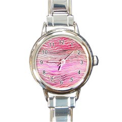 Pink Abstract Stripes Round Italian Charm Watch by SpinnyChairDesigns