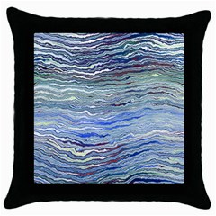 Blue Abstract Stripes Throw Pillow Case (black) by SpinnyChairDesigns