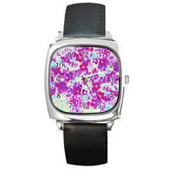 Spring Flowers Garden Square Metal Watch